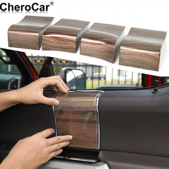 4pcs Interior Door Handle Panel Trim Cover Bezels For Ford F150 2015+ Wood Grain