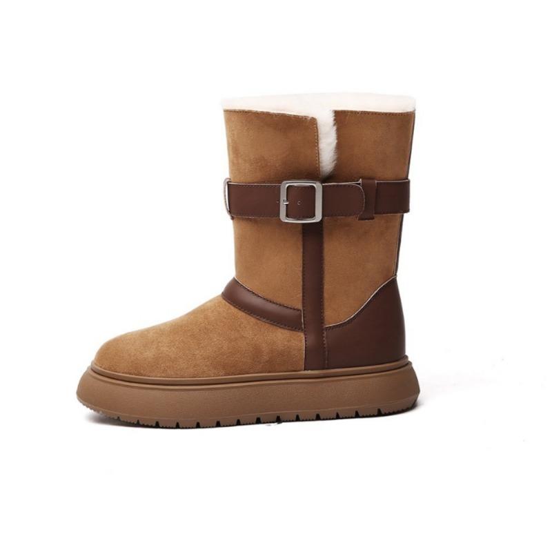 Schneestiefel mit dicker Sohle und Gürtelschnalle zum doppelten Tragen für Damen, Winter, Samt, verdickt, vielseitige Baumwollschuhe, warmes Schneebaumwollfutter