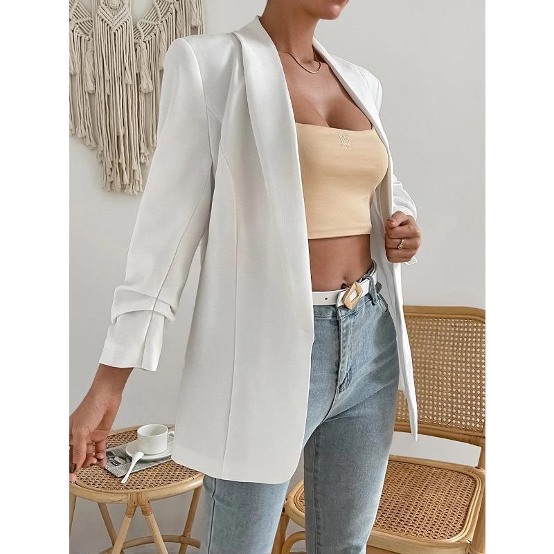 Autumn Women's Suit Jacket Lapel Nine-quarter Sleeve Buttonless Slim Temperament Commuter Jacket