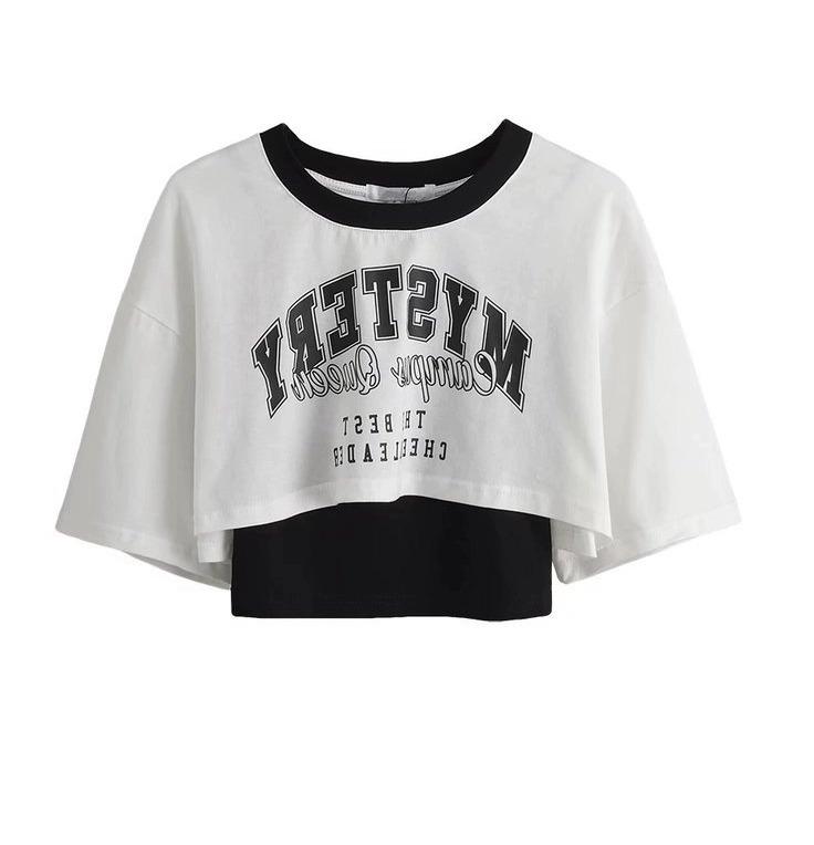 American Retro Letter Print Two-Piece: Short Sleeve T-shirt & Loose Cardigan for Women - Hot Girl Jazz Dance Style