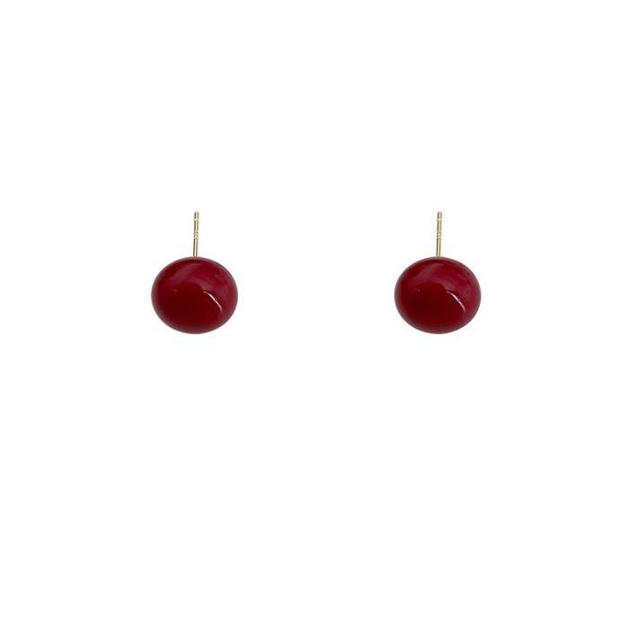 S925 Sterling Silver Red Mantou Pearl Stud Earrings - Retro Hong Kong Style, Elegant, High-End Fashion Accessories for Women