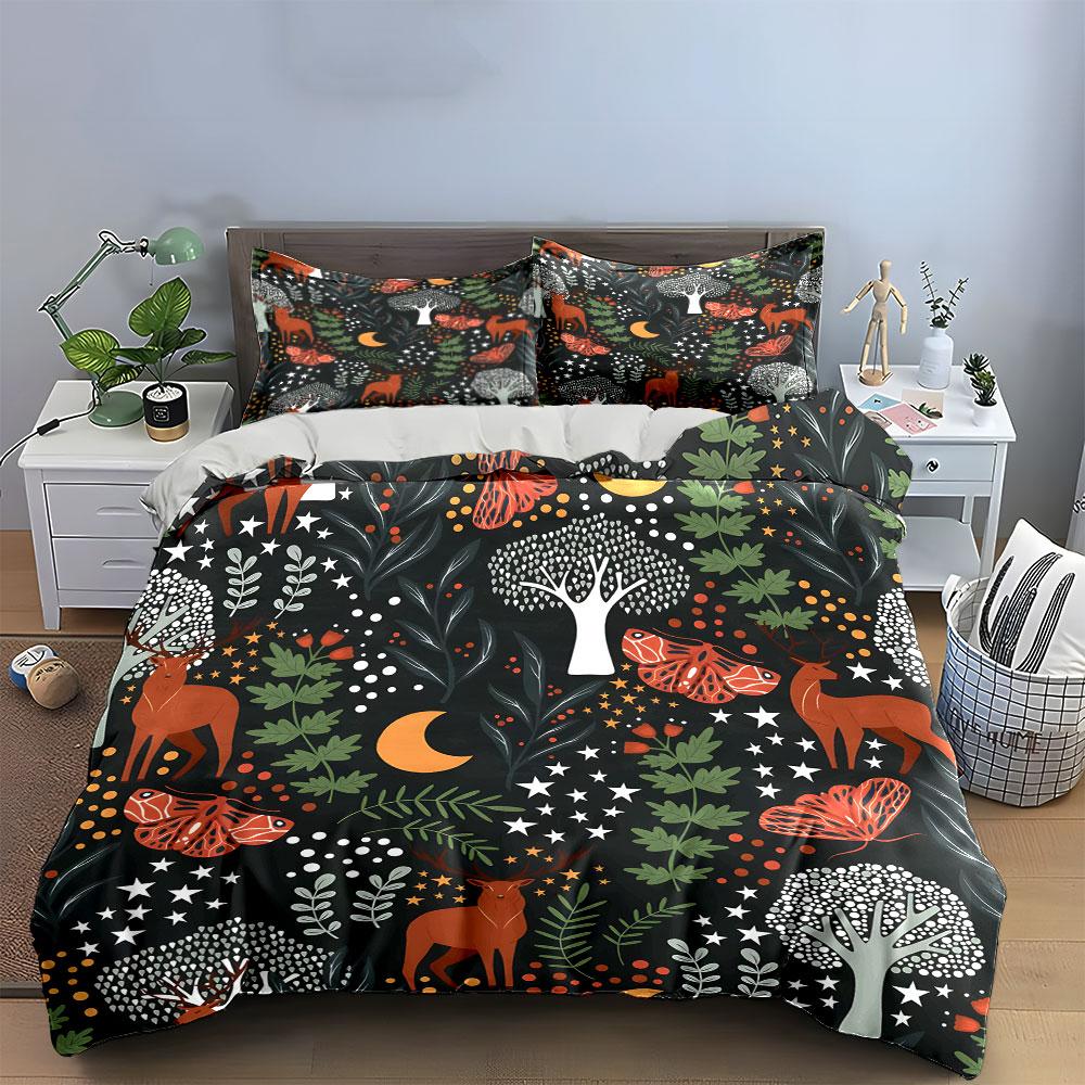 "Forest Deer and Nature Pattern" Bedding Duvet Cover Set (1*Duvet Cover 2*Pillowcases, without duvet insert)