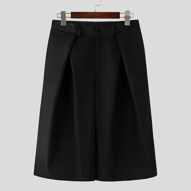 

INCERUN Men High Waist Zipper Casual Loose Cropped Pants Capri S чёрный