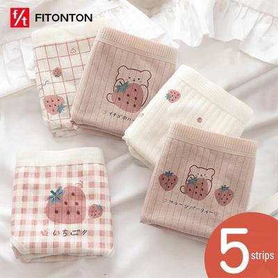 FitonTon Girls' Pure Cotton Mid-Rise Briefs 5-Pack