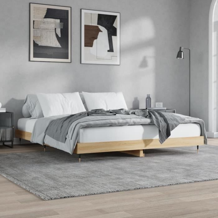 VidaXL Cadre de lit chêne sonoma 200x200 cm bois d'ingénierie 832112