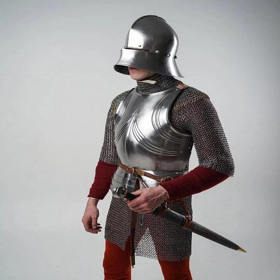 Medieval Knight Armor Set Gothic Breastplate Chainmail Helmet Historical Reenactment LARP Costume
