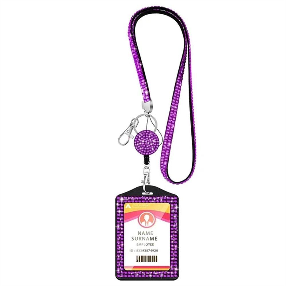 Necklace Strap Retractable Badge Reel Bling Crystal ID Card Holder  Office Supplies