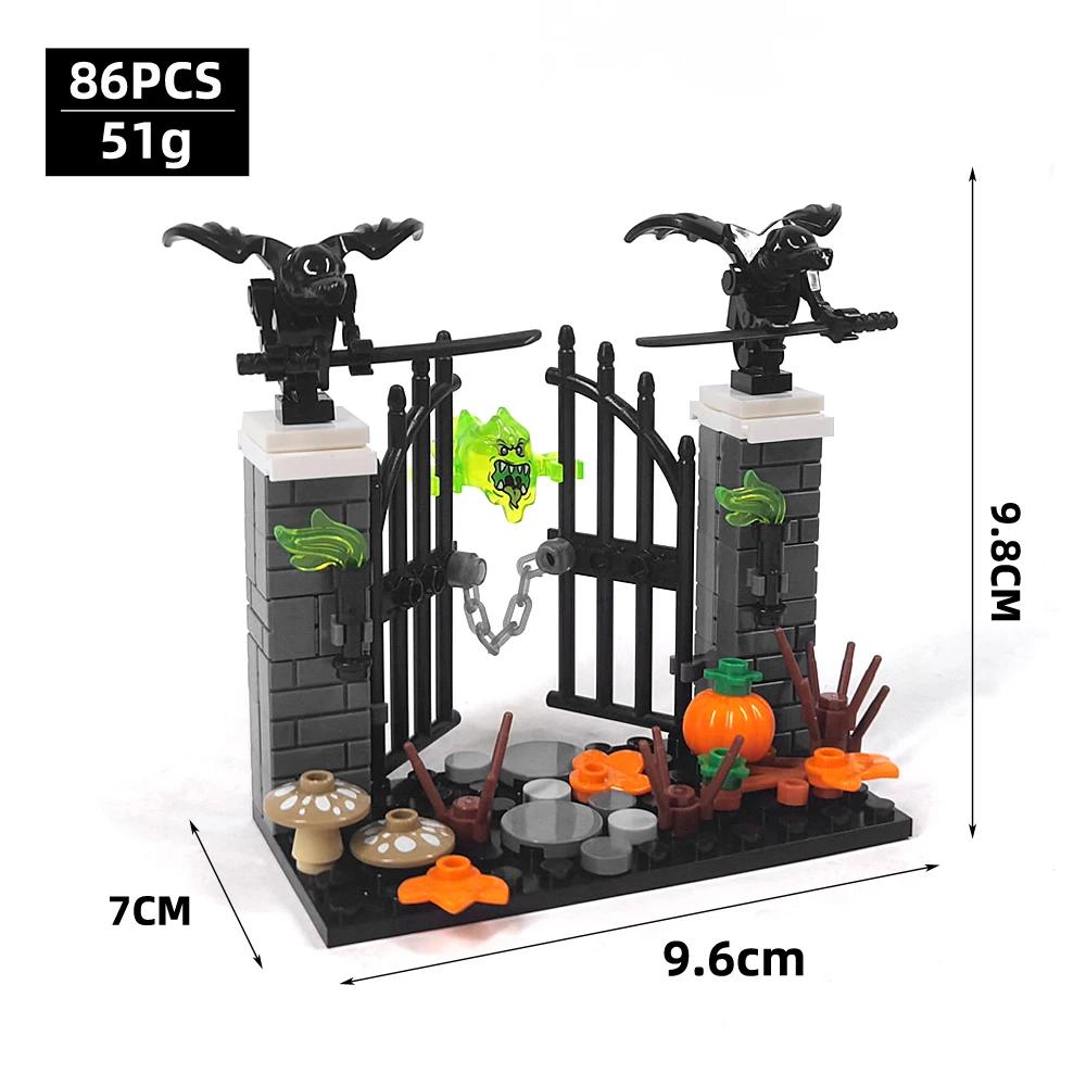 MOC Halloween-themed terrifying atmosphere small scene building block decoration, DIY cemetery small building block model
