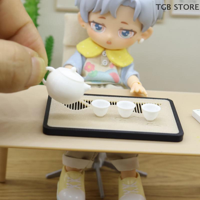 1/12 Mini Teapot Teacup Drain Tray Set Model Micro Scene Decoration Accessories Pretend Play Toys