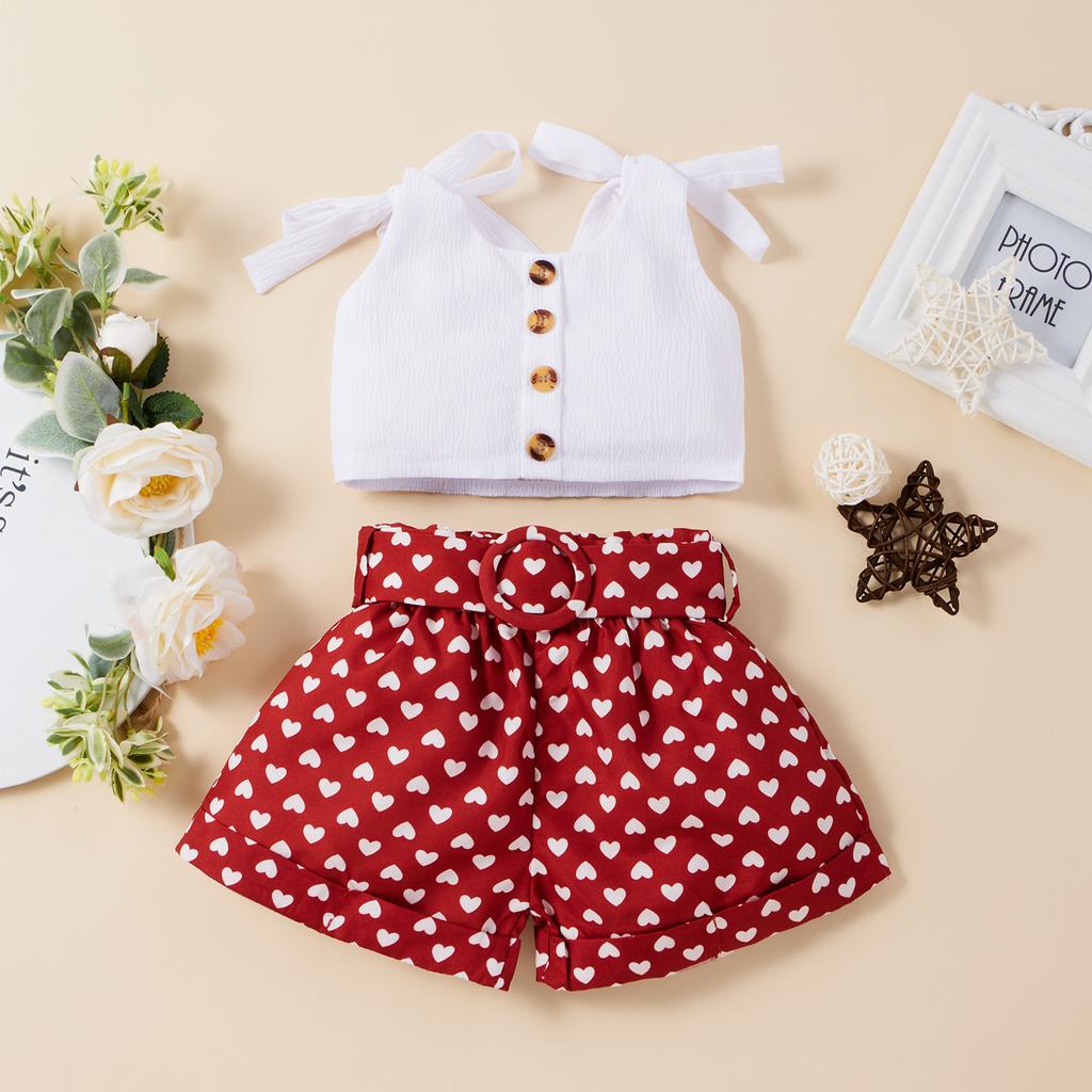 Toddler Baby Girls Sleeveless Solid Tops+ Love Printed Shorts Outfits Clothes