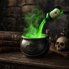 Caldeirão de Fumaça Verde Brilhante Halloween Caldeirão de Bruxa, Balde Preto Grande de Plástico com Frasco de Poção Flutuante, Adereço de Efeito Panela de Sopa Assustadora Decoração