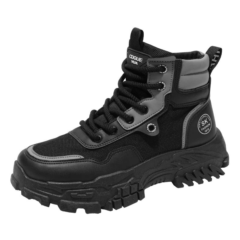 Mens Ankle Boots Leather Men's Shoe Work and Safety Shoes Free Delivery Shoes Casual Sneakers Brown Boot Booties Man High Cowboy