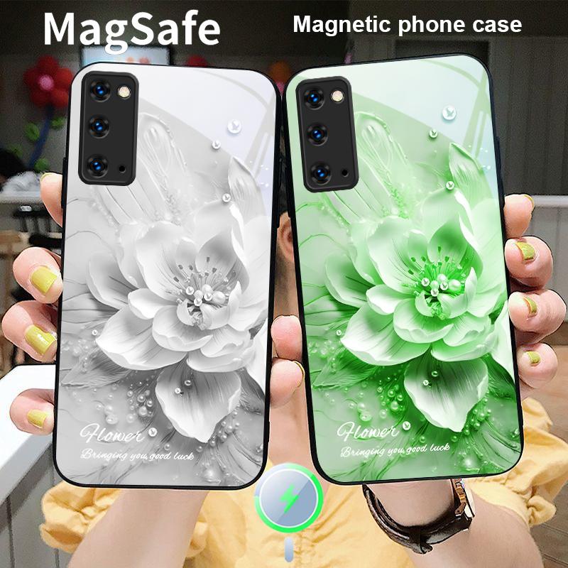 Flores azuis em flor Para Samsung S25 S25 Edge S25Ultra S8 9 10 20 S21 Pro 22 Plus S23 FE S24 Ultra Magsafe Capa de Vidro para Telefone