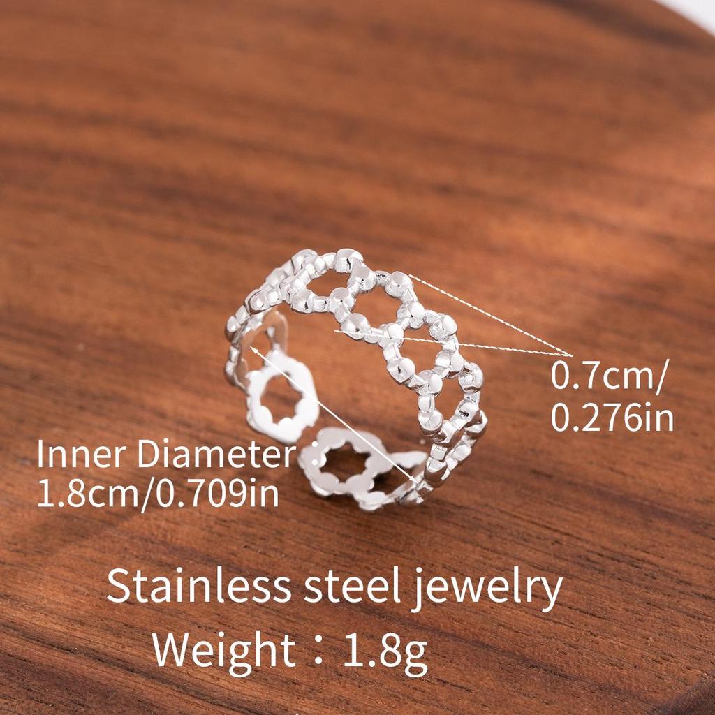 Stainless Steel Adjustable Open Ring - Colorfast Titanium Jewelry