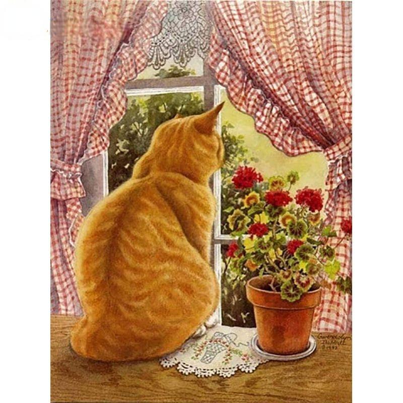 5d Diy Diamond Painting Cat Full Drill Round Diamond Mosaic Animal  Picture Of Rhinestones Embroidery