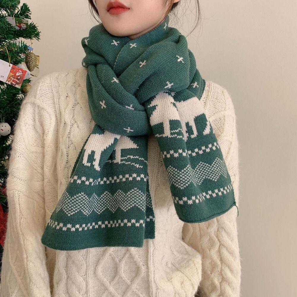 Plush Christmas Scarf Deer Winter Cashmere Scarves Retro Wool Knitted Scarf  Girl