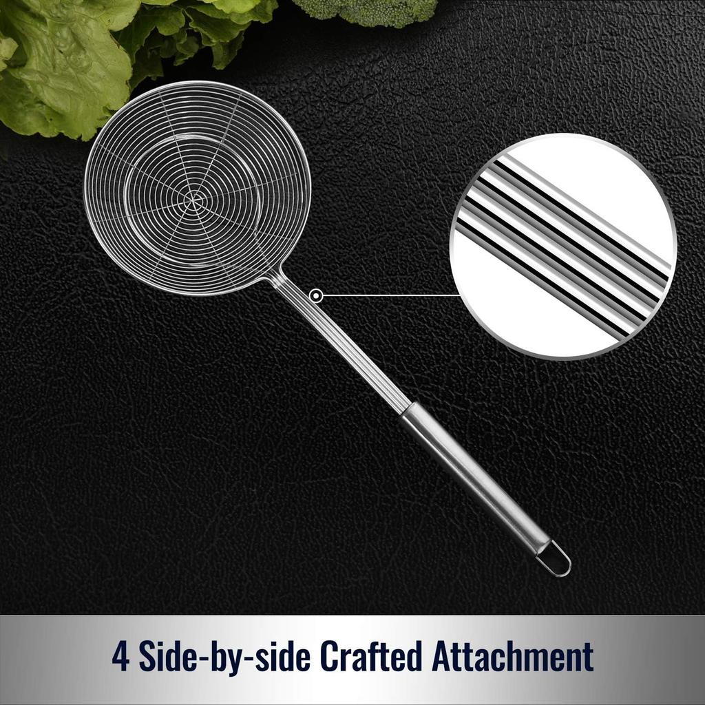 Solid Stainless Steel Spider Strainer Skimmer Ladle for Cooking and Frying, Kitchen Utensils Wire Strainer Pasta Strainer Spoon