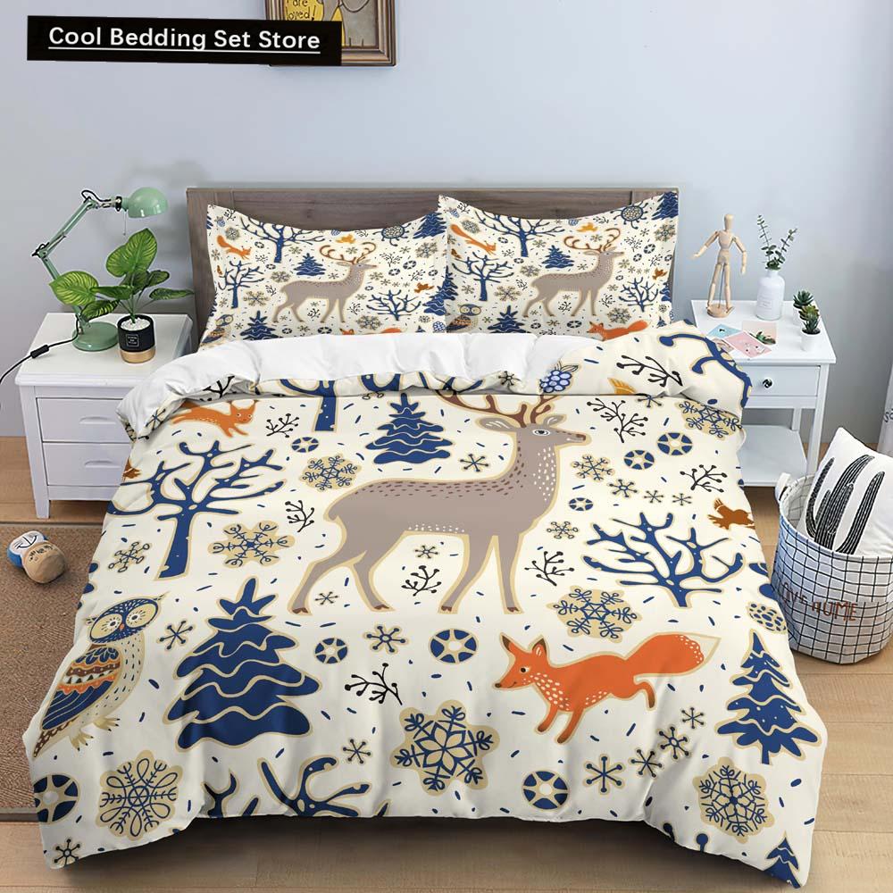 3D Christmas King Queen Duvet Cover Set Kids Cartoon Merry Christmas Red Quilt Cover 2/3pcs Polyester Beddings Set Single Double