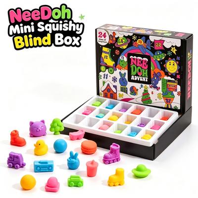Calendrier de l'Avent Compte à Rebours de Noël Nee Doh Boîte Surprise Poupée Fidget 3D en PVC, Jouet Cadeau de Fête Anti-Stress