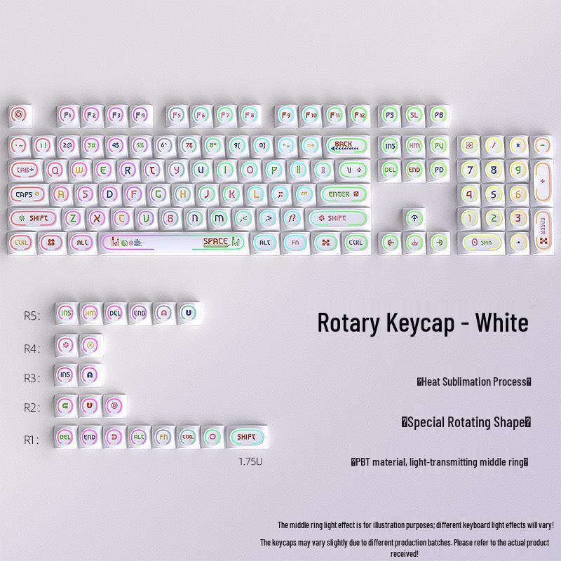 Translucent Rotating PBT Keycaps, Micro-frosted, 125 Keys, Dye-sublimation OEM Profile, Compatible with Mechanical Keyboards