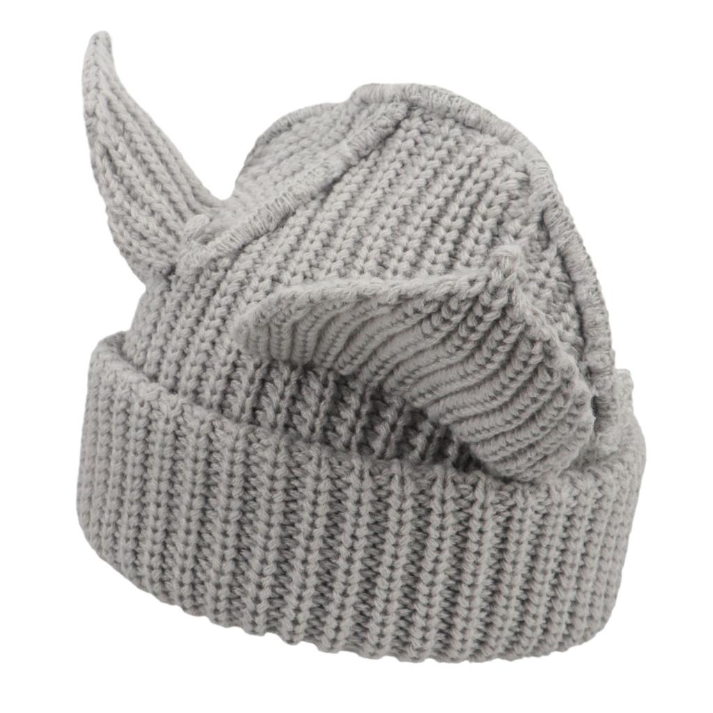 Hat Women's Solid Color Versatile Pullover Hat Devil Ears Thickened Knitted Wool Hat Winter Warm