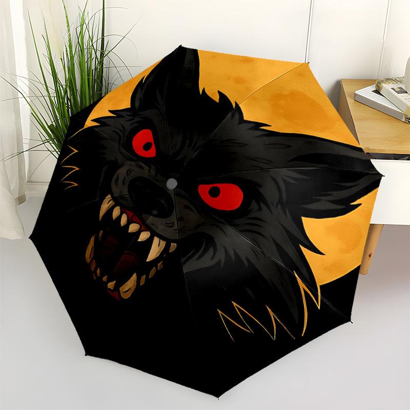 1PC Wolf Moon Automatic Folding Umbrella Portable Collapsible 8-Rib Umbrella for All Seasons, Casual Outdoor Accessory, A21