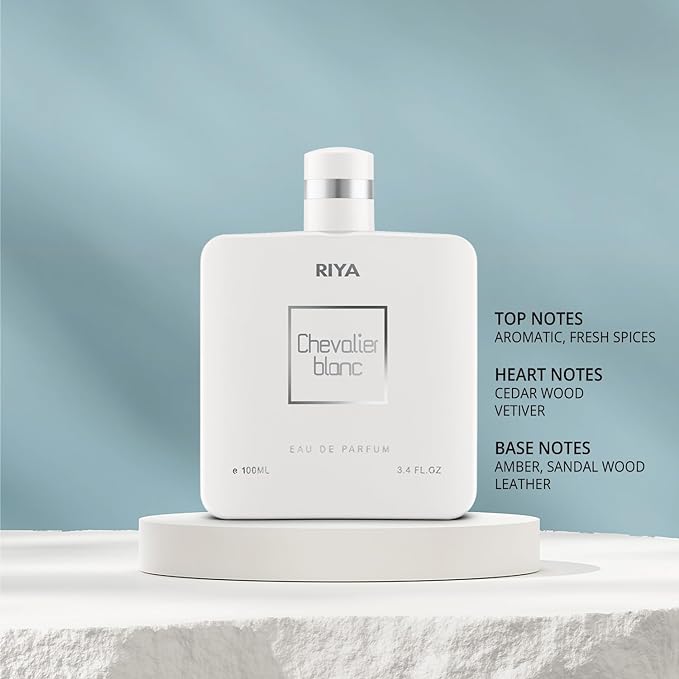 RIYA CHEVALIER BLANC For Men & Women Eau De Parfum Spray Aromatic, Cedarwood, Leather 100 ML,  Soft Power Fragrance/Distinguished Fragrance (White)