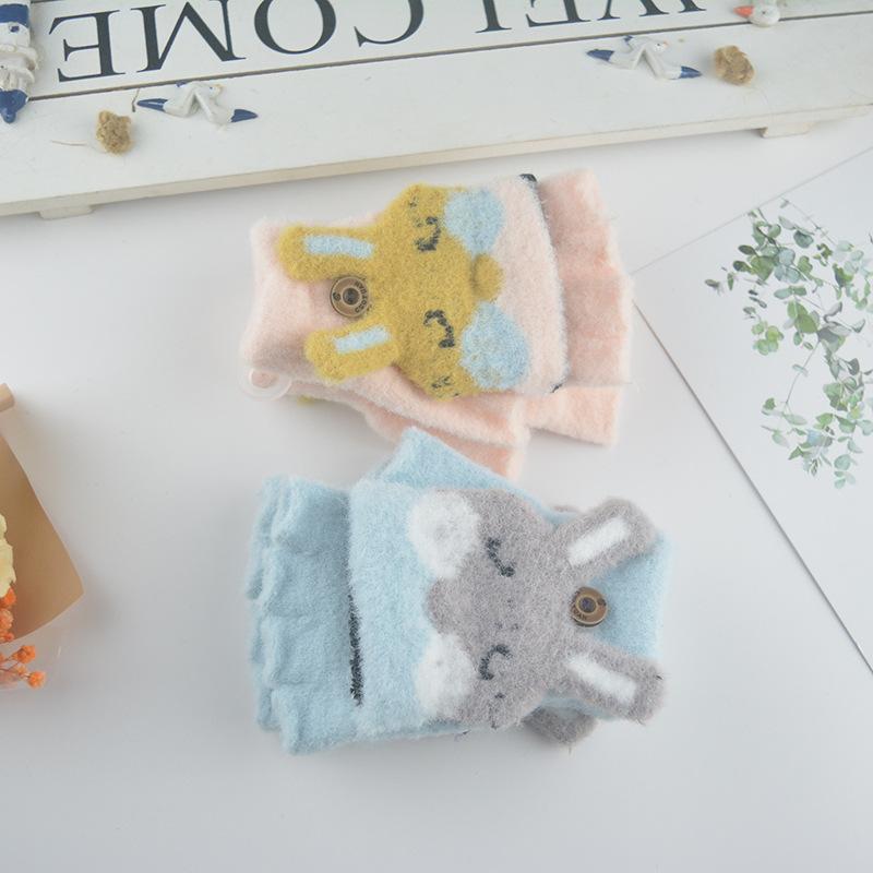 Jesień i zima nowe termoaktywne rękawiczki dziecięce z dzianiny, z odwijanymi palcami