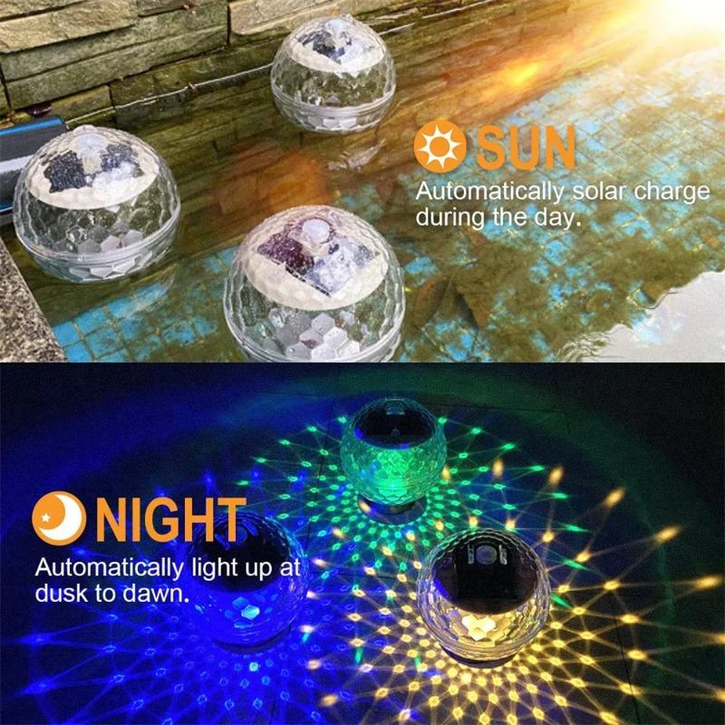 Solar Powered RGB Floating Pool Ball Lights, IP68 Waterproof Round Magic Ball Lamp, Outdoor Pond Garden Decor Night Light for Holiday, Party & Wedding