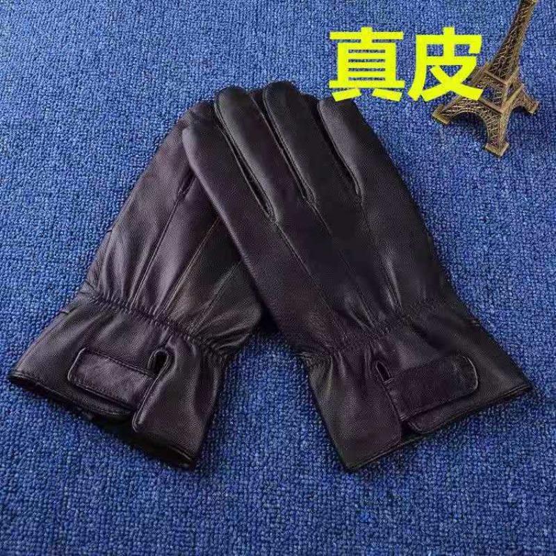 Autumn and winter men's thermal leather gloves takeaway outdoor cycling velvet cold-proof women's sheepskin gloves winter