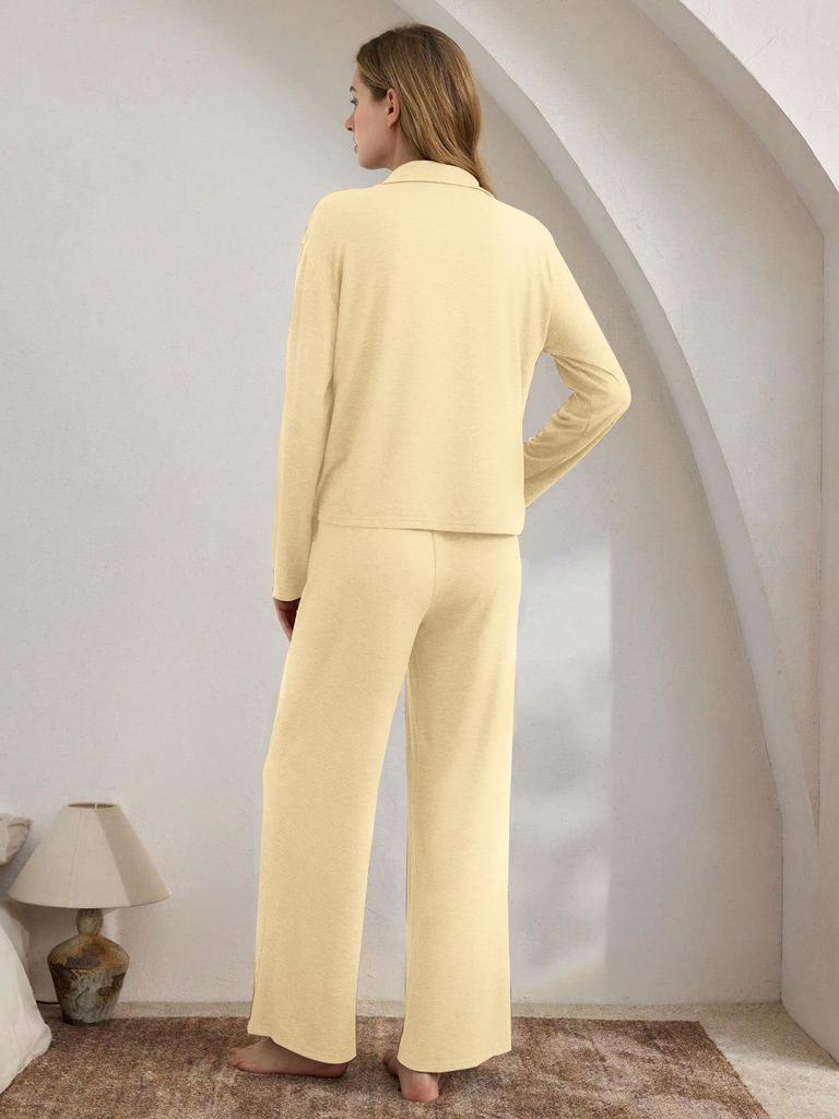 European Style Women's Autumn/Winter Pajama Set: Casual Long Sleeve Cardigan & Pants Homewear
