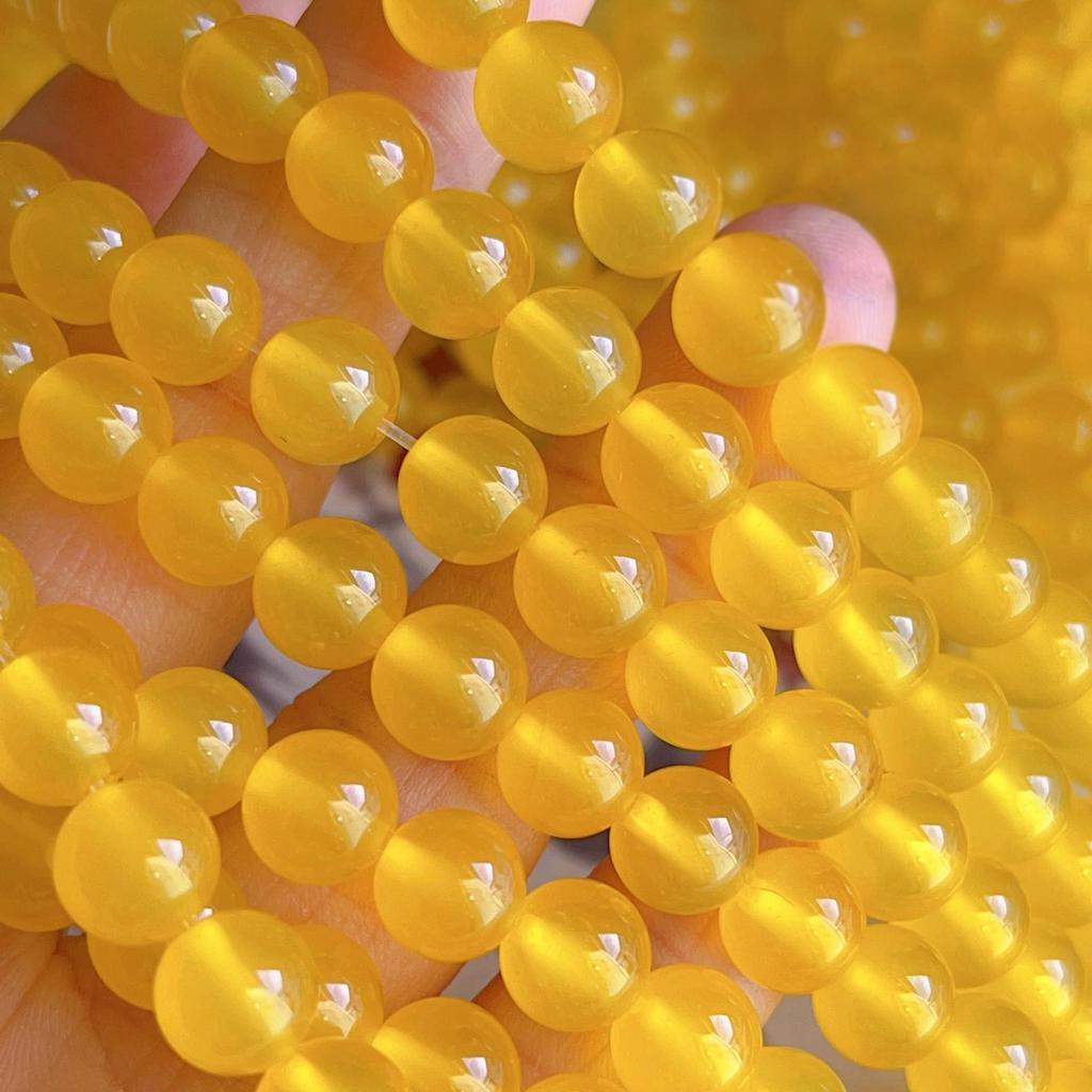 7A Natural Yellow Agate Round Beads for DIY Bracelets & Bangles, High Ice Yellow Chalcedony, Semi-Finished Parts