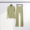 Womens Stand Collar Jacket Flared Pants Set Casual Sporty All-Match Yoga Outfit