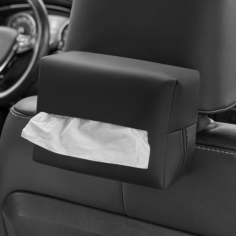 Compact Faux Leather Car Tissue Holder Armrest and Headrest Storage Box, Stylish Interior Organizer Vehicle Tissue Holder