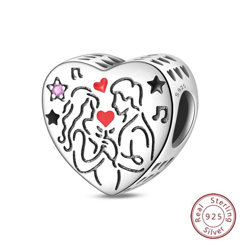 Copper Pink Love Series Charm Love Cube Little Bear Luminous Pendant Fit Original Bracelet Romantic Wedding Jewelry