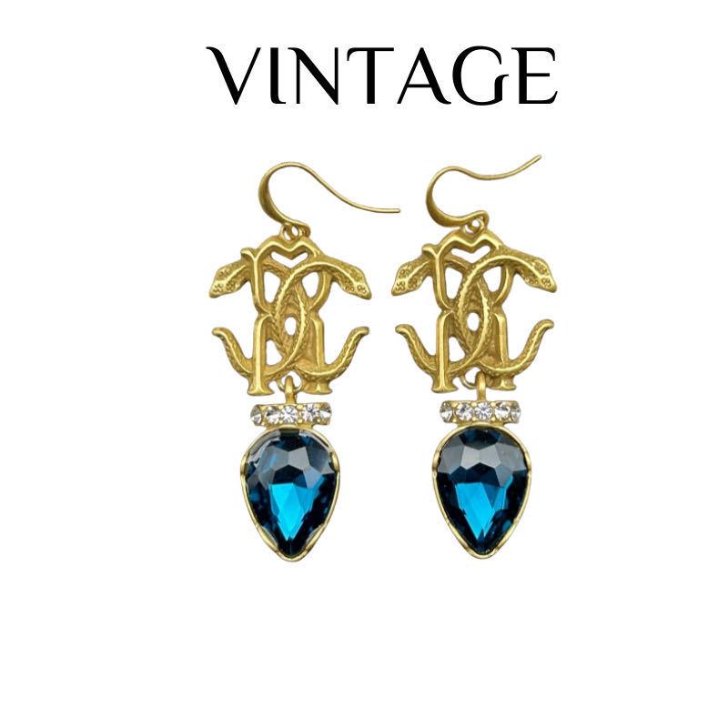 

Vintage Gold Dumesa Double Serpent Wrapped Royal Blue Glass Women s Earrings Available In Two Colors темно-синий