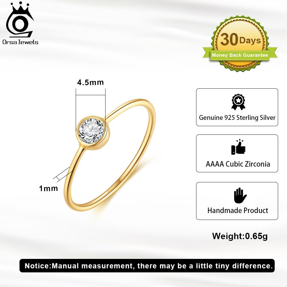 ORSA JEWELS 925 Sterling Silver Minimalism AAAA Zircon Stacking Rings for Women Simple Finger Rings Birthday Jewelry Gift APR26