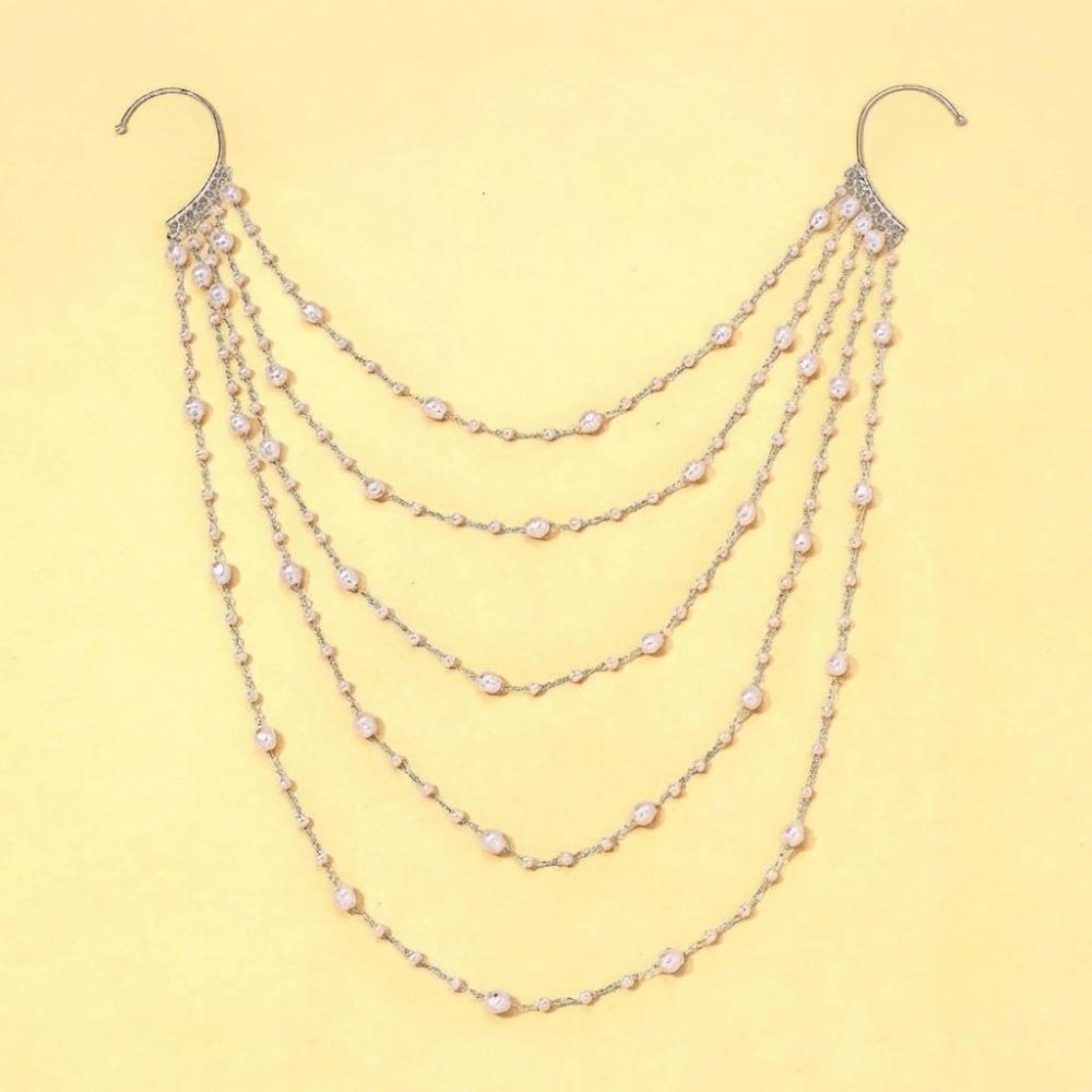 Elegant Imitation Pearl Chains Ear Cuffs Jewelry Ear Bone Clips  Bridal Accessories