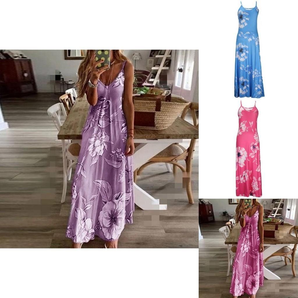 Maxi Abito Senza Maniche Floreale Oversize da Donna per le Vacanze Estive