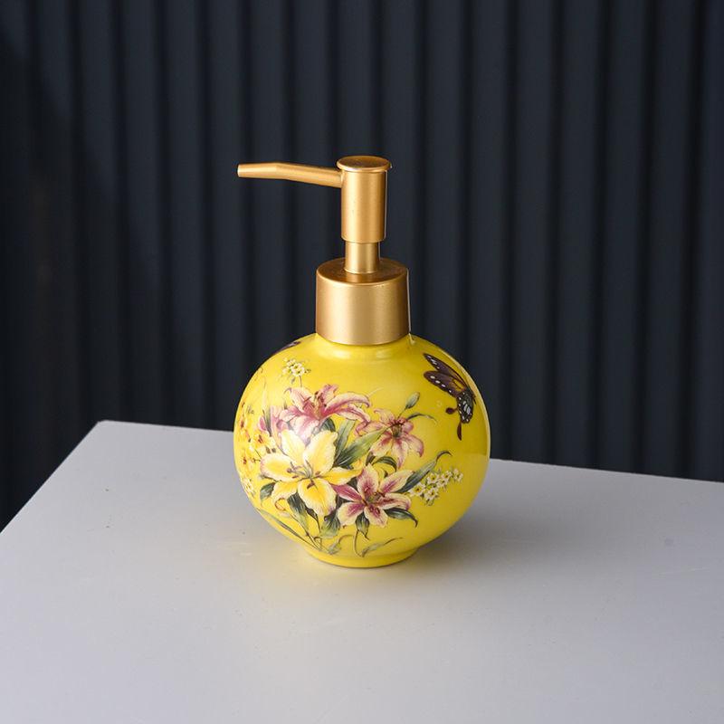 American Painted Flower Ceramic Lotion Bottle Gold Press Soap Dispenser Household Shampoo Water Bottling Bathroom Accessories