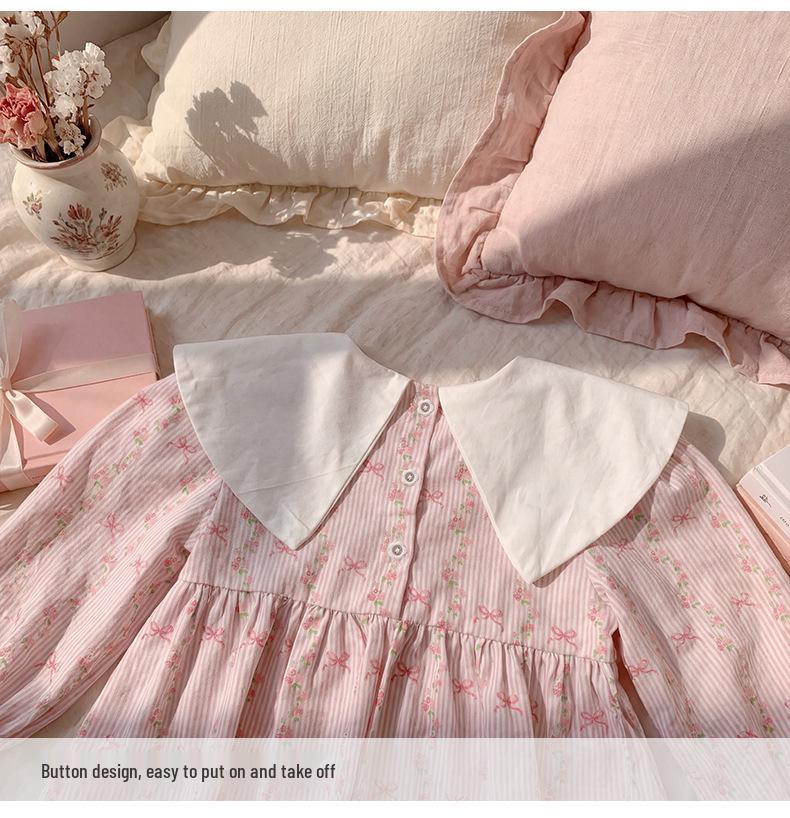 2026 Autumn Korean Style Girls' Floral Embroidery Dress with Doll Collar and Long Sleeves