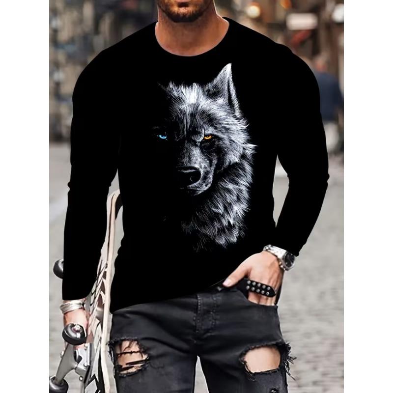 Men's casual 3D digital print home V-neck T-shirt with loose long sleeves