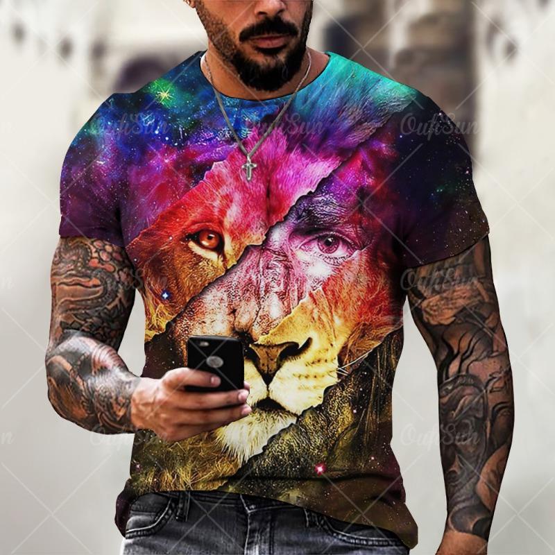 

Christ Jesus T-Shirts for Men 3D Lion Printed T-Shirt Summer Clothes Short Sleeve Streetwear Vintage 5XL