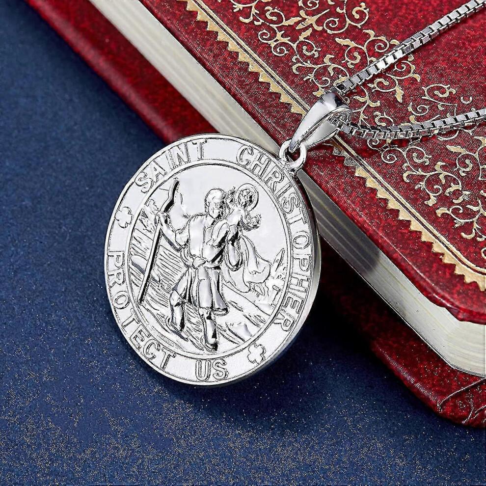 St. Christopher Schmuck 925 Sterling Silber, Antikisierter Religiöser Beschützer Talisman Anhänger für Männer Frauen, Münze/rund/oval/Medaillon/quadratisch/Medaillon Tangrui