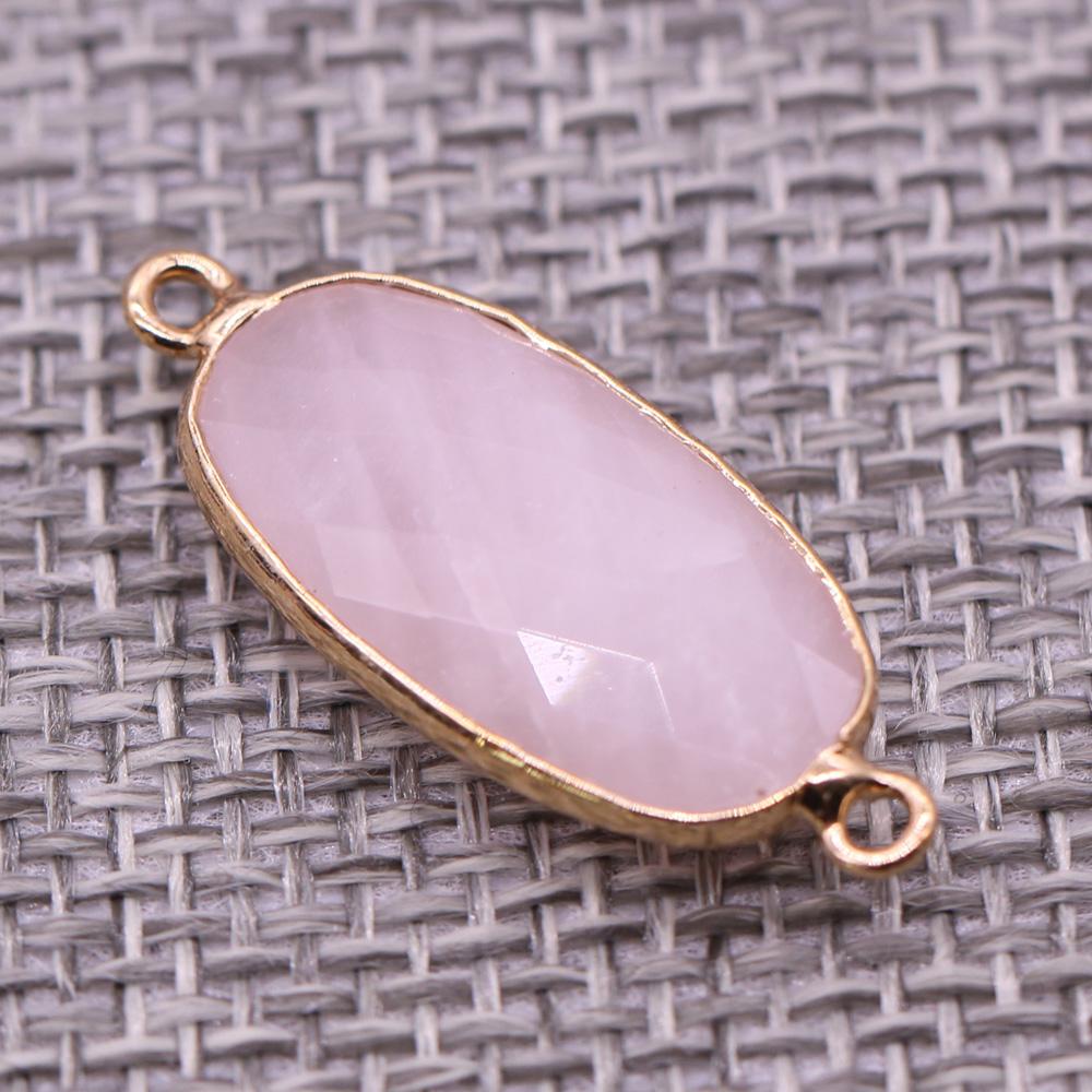 1Pc Reiki Healing Crystal Connector, Energy Natural Stone Oval Quartz Agate Amethyst Gemstone Pendant Charms Connectors for DIY Jewelry Making Craft