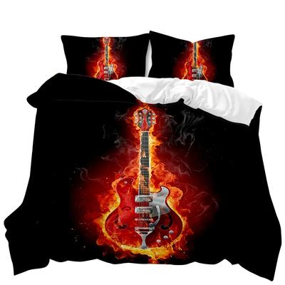 Guitar Duvet Cover Set Electric Guitar In Burning  Musical Creativity Concept Music Double Queen King Size Polyester Qulit Cover