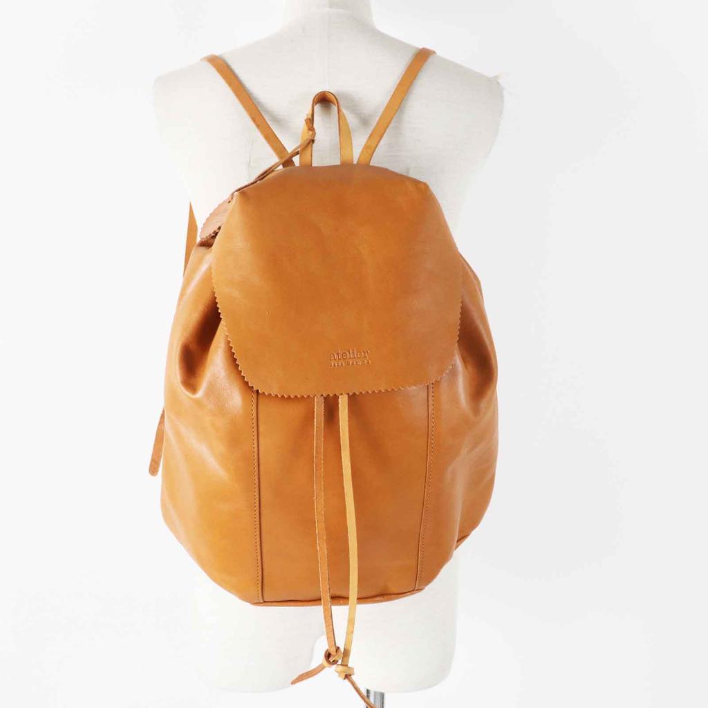 Great JACK GOMME Backpack · Daypack Logo embossed all leather Camel leather Women Used