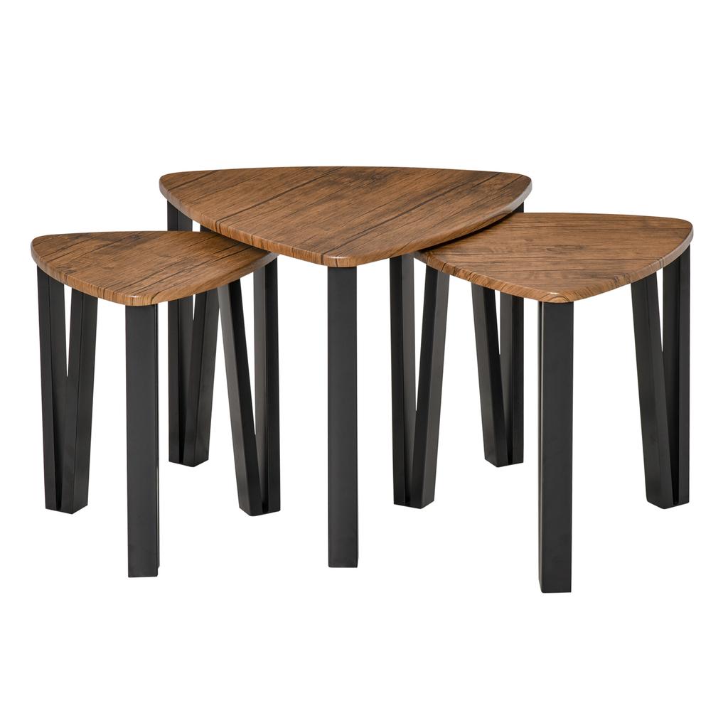 Nest of Tables, Coffee Table Set of 3, Triangle Nesting Tables with Metal Legs, Industrial End Side Table for Living Room, Walnut Wood Grain