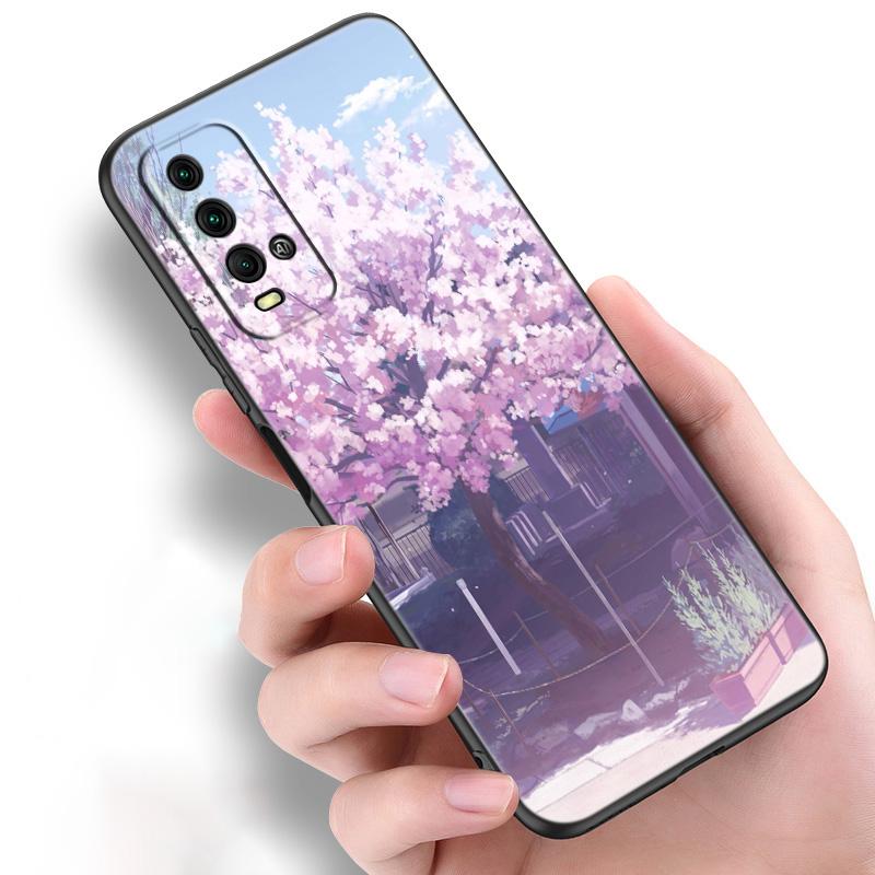 

Японский розовый сакура аниме девушка силиконовый чехол для телефона для Xiaomi Redmi Note 11 10 9 8 Pro 11T 10T 10S 9S 8T 9 9A 9C 9T черный чехол Redmi Note 11 Pro