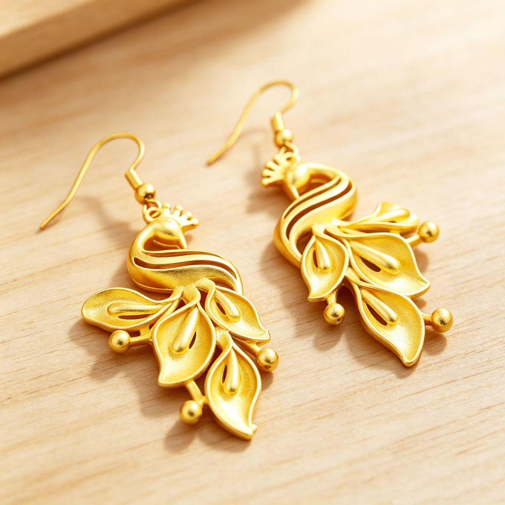 Elegant Gold Phoenix Nine Heavens Ear Hook: Exquisite Light Luxury Peacock Earring for Women